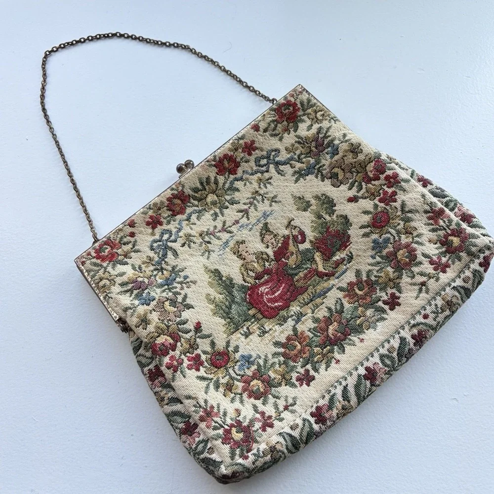 Vintage Walborg De Pinna French Tapestry Kiss Lock‎ Clutch Purse Made in France